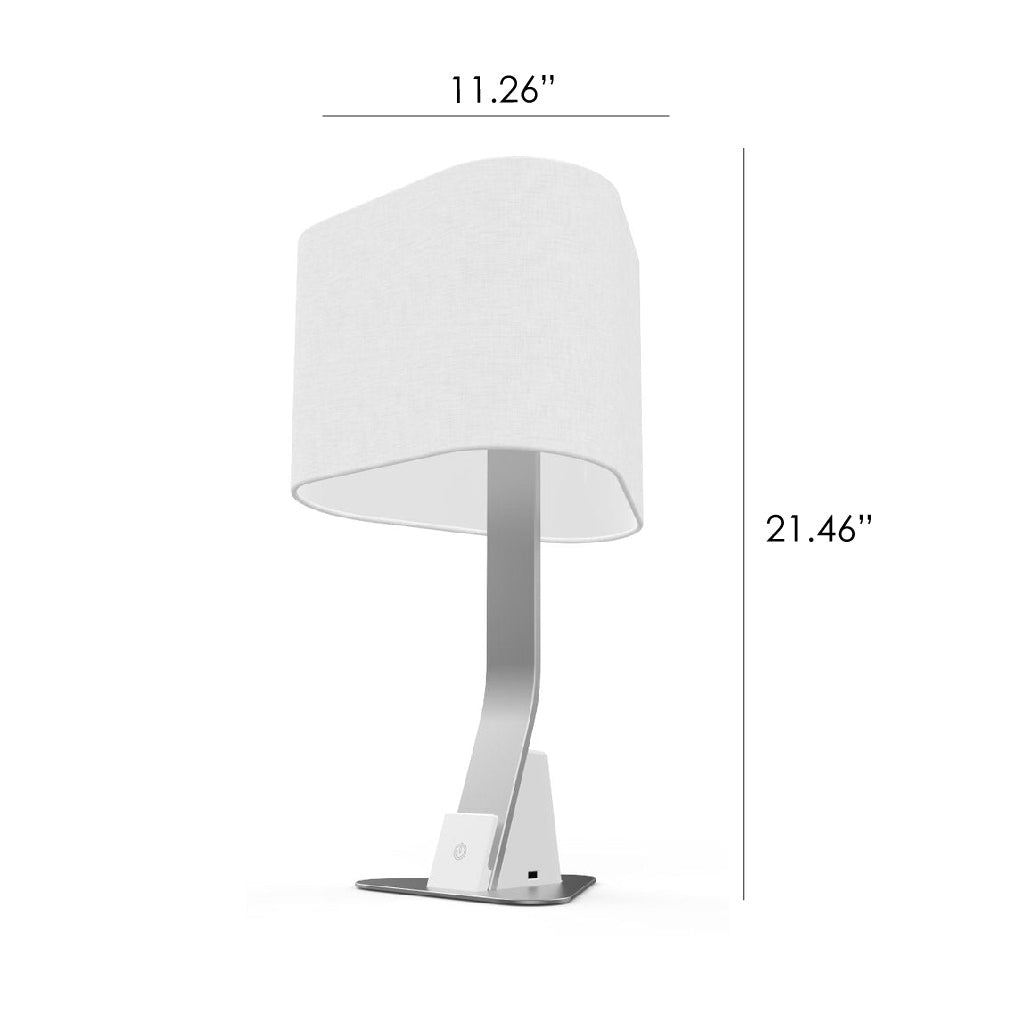 Image of the Brooklyn USB Desk light with dimensions. The light is 11.26 inches wide by 21.46 inches tall.  Edit alt text