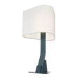 Brooklyn USB LED desk lamp in Black Slate with an illuminated linen shade and visible USB ports.