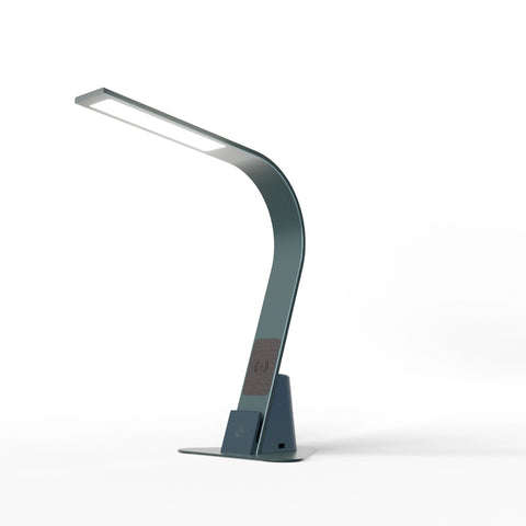 Brooklyn Aura LED Task Lamp in Black Slate with the optional triangular stabilizing base plate.