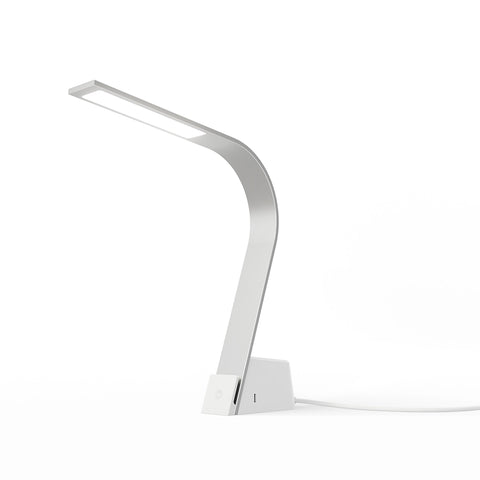 Brooklyn AC LED Task Lamp in Brushed Aluminum finish featuring 2 Universal AC sockets, 1 USB-A and 1 USB-C port, making it a power house for charging devices.