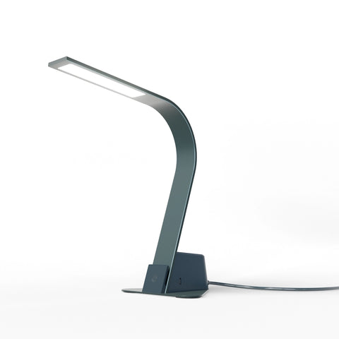 Brooklyn AC LED Task Lamp with an aluminum stabilizing base in black finish, emphasizing stability and sleek design.