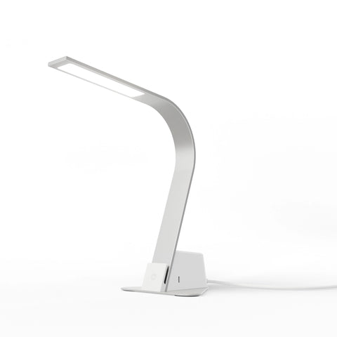 Brooklyn AC LED Task Lamp with an aluminum stabilizing base in brushed aluminum finish, offering stability and modern aesthetics.