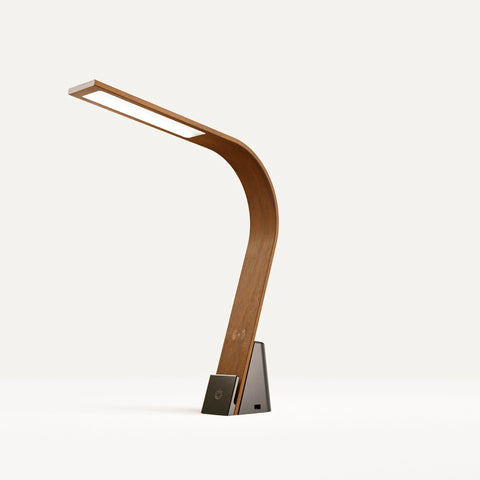 The Brooklyn AURA LED Task Lamp in Black Walnut Finish by LUX LED Lighting, on a white background. 