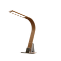 The Brooklyn Aura LED Task Lamp in Black Walnut Finish with a stabilizing base, on a white background. The USB-C port is shown, along with the 12W Qi Wireless Charging Pad and Touch-Dimmable power button. The USB-A port is on the other side of the lamp. 