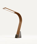 The modern wooden Brooklyn USB LED Task Lamp in Black Walnut finish, with USB charging on a white background