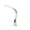 Brooklyn Aura LED Task Lamp in Brushed Aluminum with the optional triangular stabilizing base plate.