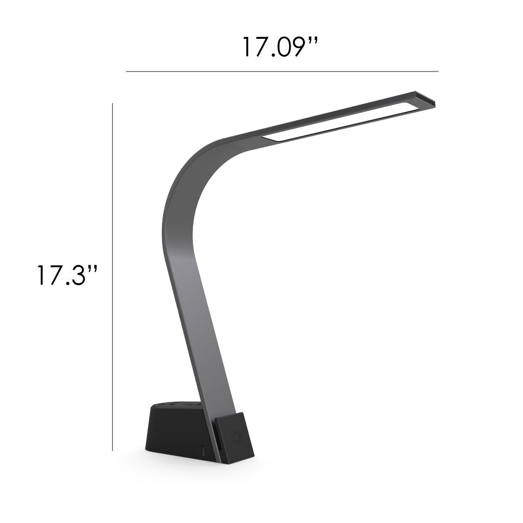 Image of the Brooklyn AC TASK light with dimensions. The light is 17.09 inches long by 17.3 inches tall., by 3.5 inches wide