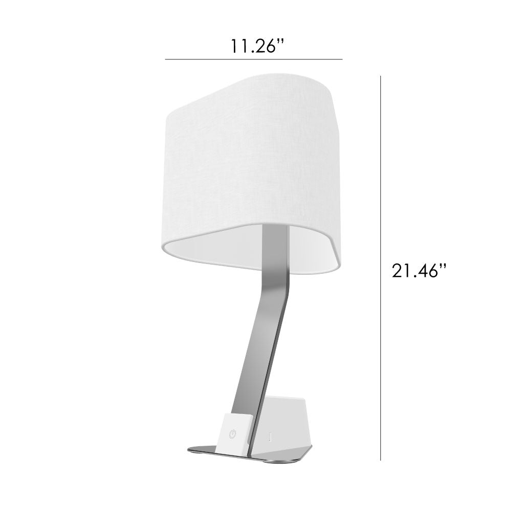 Image of the Brooklyn AC LED Desk Lamp with dimensions. The light is 11.26 inches wide by 21.46 inches tall.