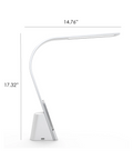 Dimensions of Brooklyn Aura LED Task Lamp showing 14.76 inches wide by 17.32 inches tall.