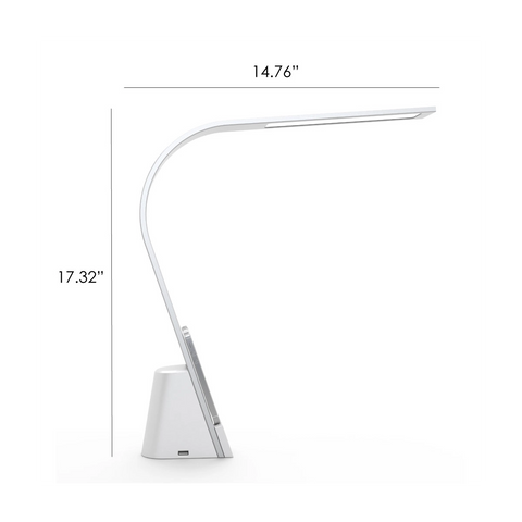 Dimensions of Brooklyn Aura LED Task Lamp showing 14.76 inches wide by 17.32 inches tall.