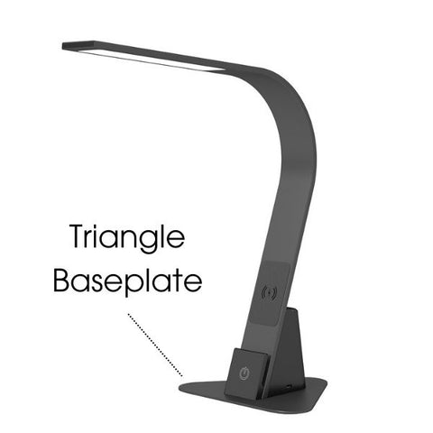 Image of the Brooklyn AURA LED Task lamp using a Brooklyn USB Stabilizing pad. The lamp is featured in Black Slate Finish.