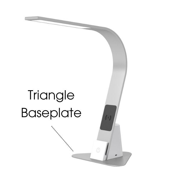 Image of the Brooklyn AURA LED Task lamp using a Brooklyn USB Stabilizing pad. The lamp is featured in Brushed Aluminum.