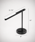 Highline USB LED Desk Lamp dimensions showing 19 in height, 21.75 in light head length, and 8 in base diameter.