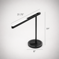 Highline USB LED Desk Lamp dimensions showing 19 in height, 21.75 in light head length, and 8 in base diameter.