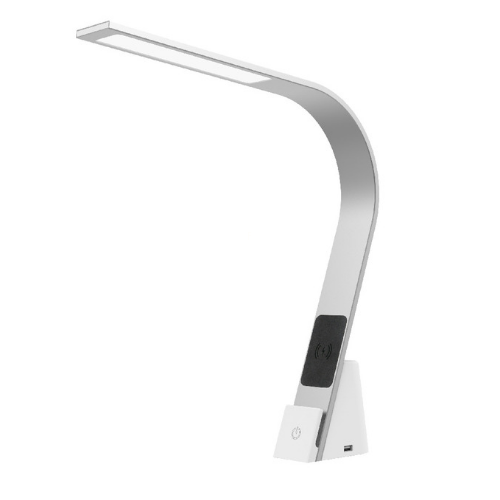 The LUX Brooklyn Aura - LED Task Lamp in a brushed aluminum finish.