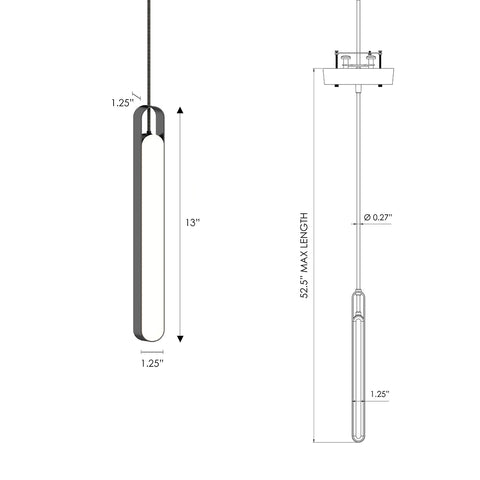 LUX LED Single Pendant Light with design dimensions - Highline Collection