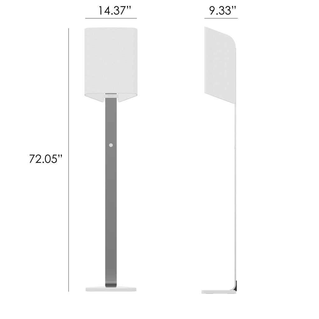 Front and side views of the Brushed aluminum Brooklyn LED Floor lamp showing dimensions