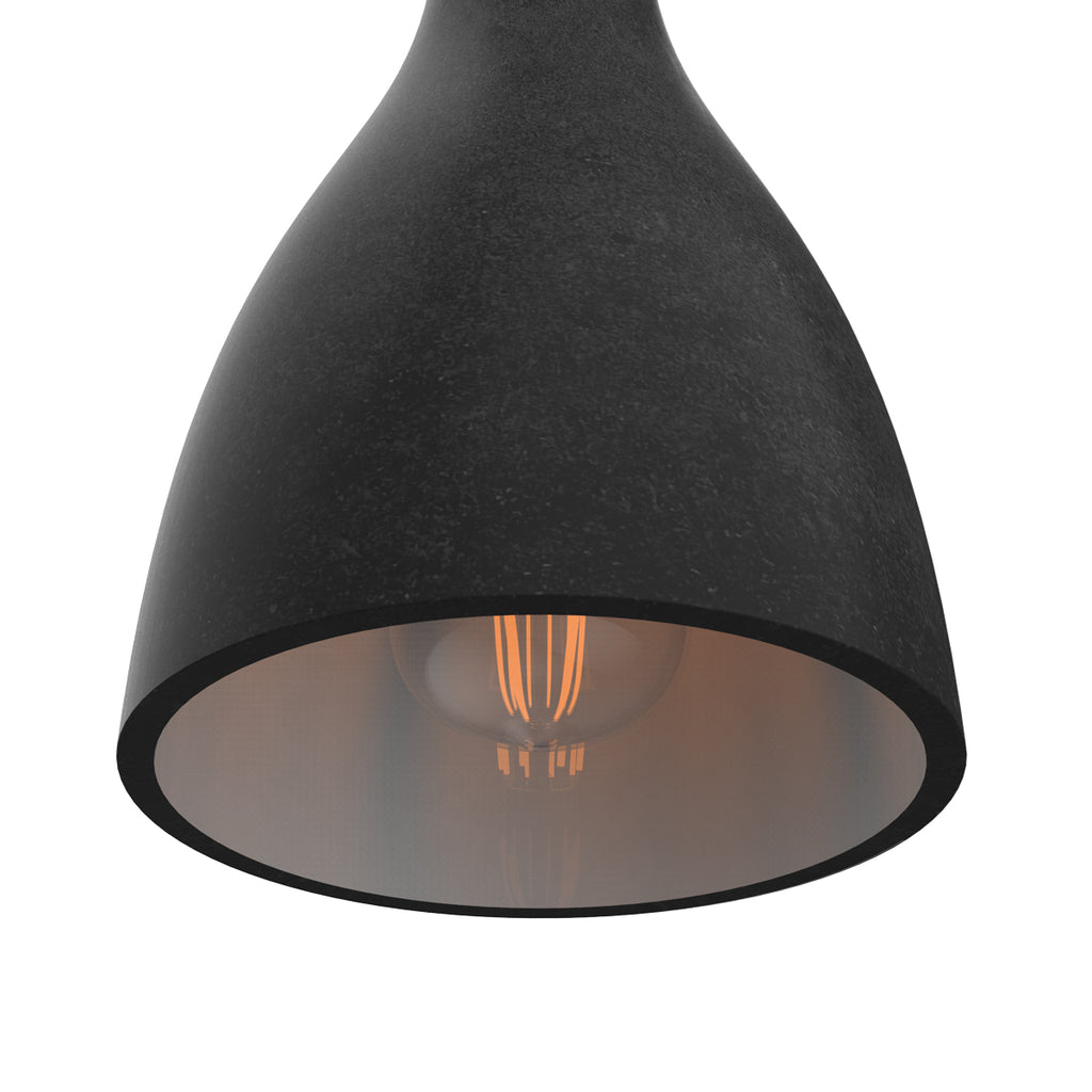 Close up side view of a charcoal La Brea LED pendant light